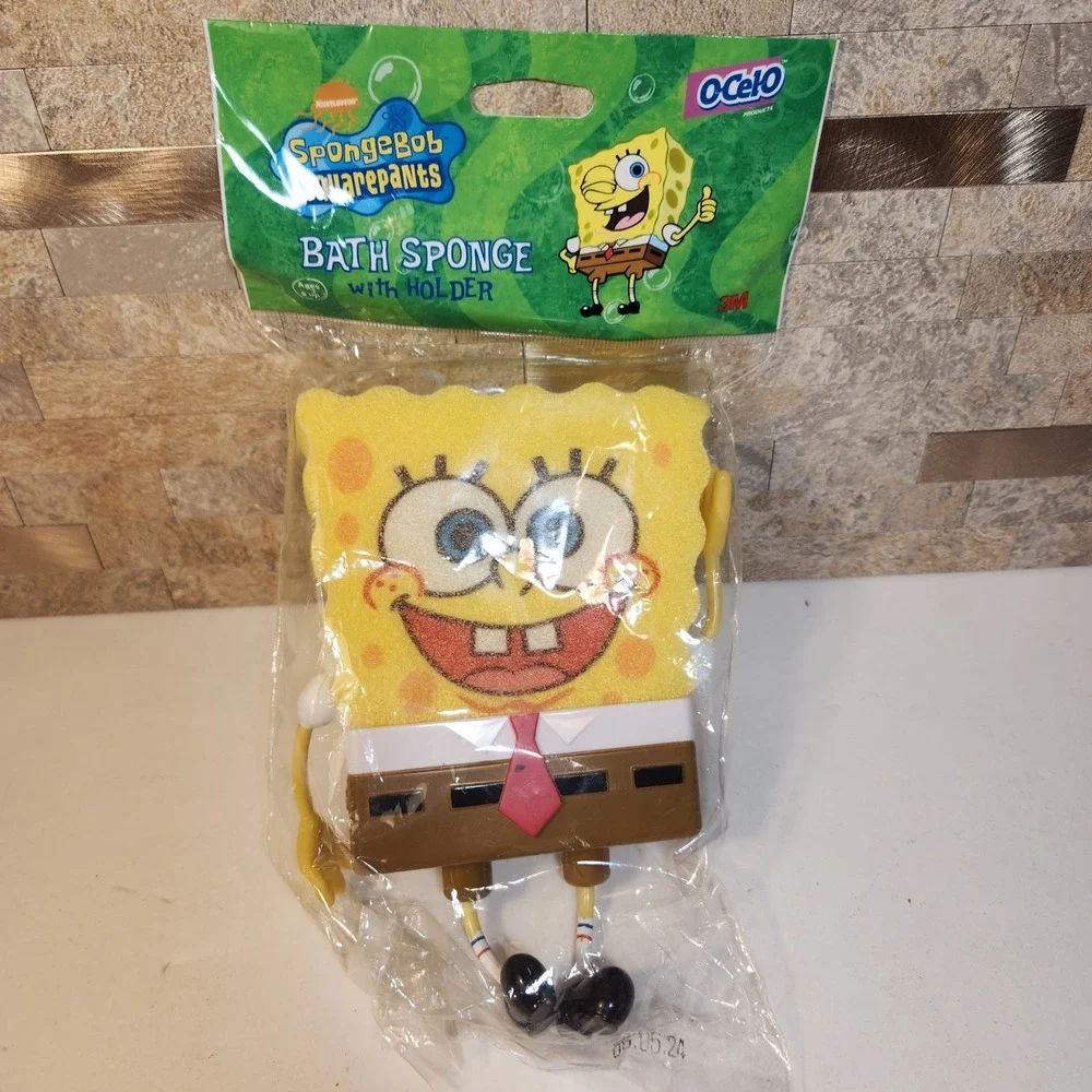 Vtg 2002 SpongeBob SquarePants Bath Sponge with Suction Cup Holder O-Cel-O 3M